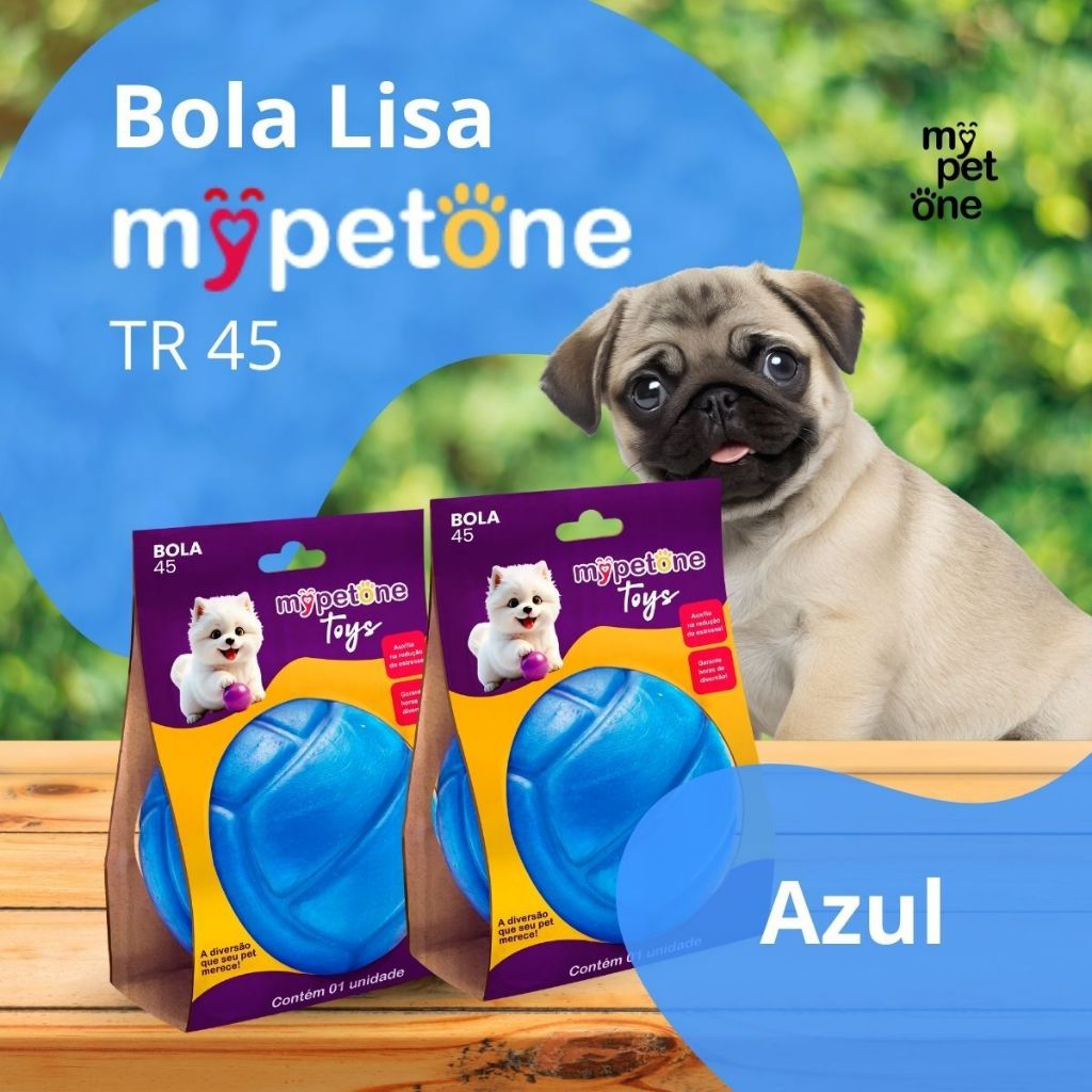 2 Bola Lisa MACIÇA MyPetOne Azul 45mm Brinquedo RESISTENTE Para Cães