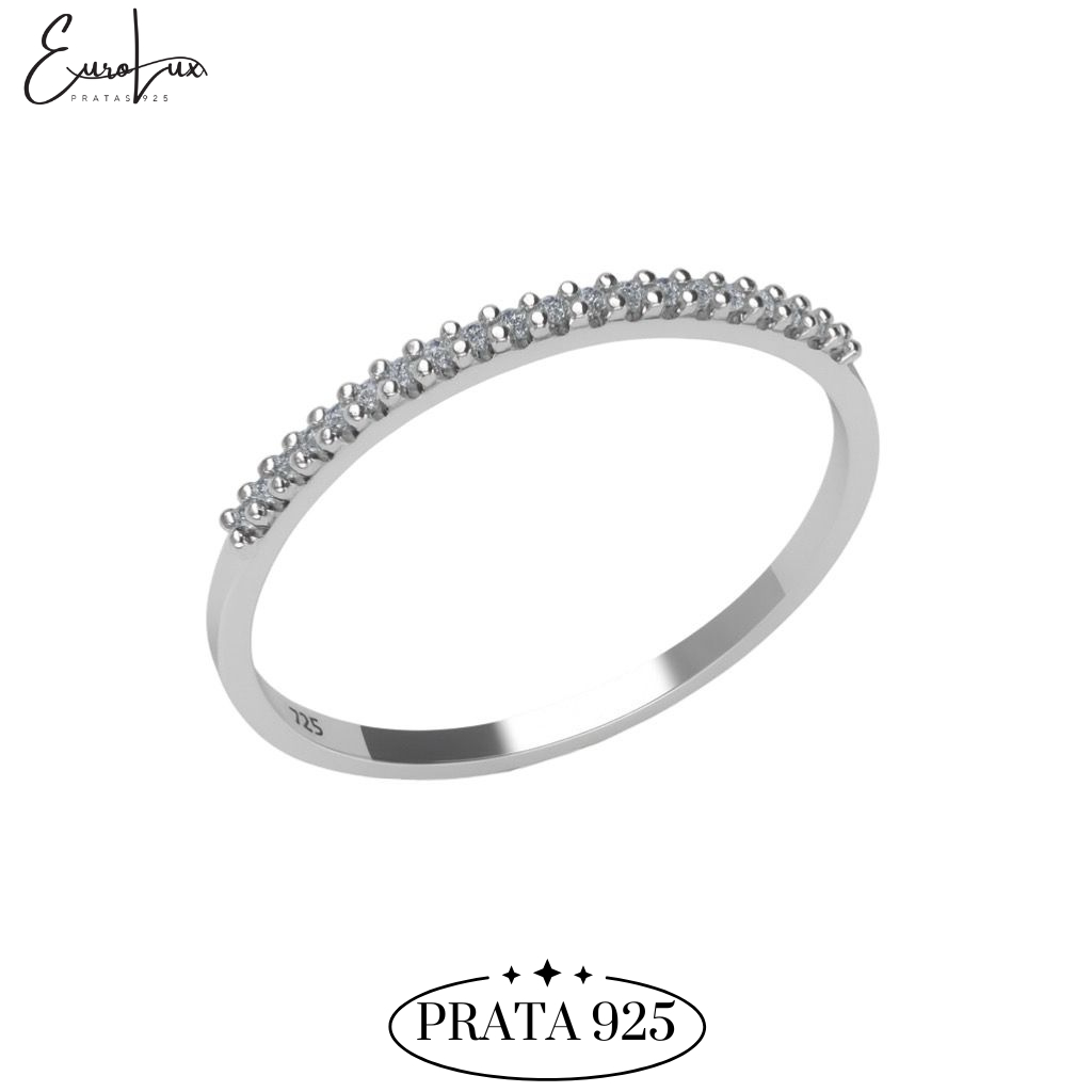 Anel Meia Aliança Prata 925 Feminino Zircônia Brilho Luxo Presente Namorada Compromisso