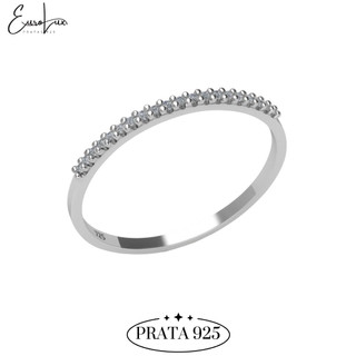 Anel Meia Aliança Prata 925 Feminino Zircônia Brilho Luxo Presente Namorada Compromisso