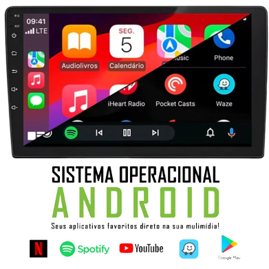 Multimidia 9 Polegadas 2gb 32gb Gps Sistema Android Car Play Sem Fio Tela QLED Full HD Ht-9227 Aplicativos Google Play