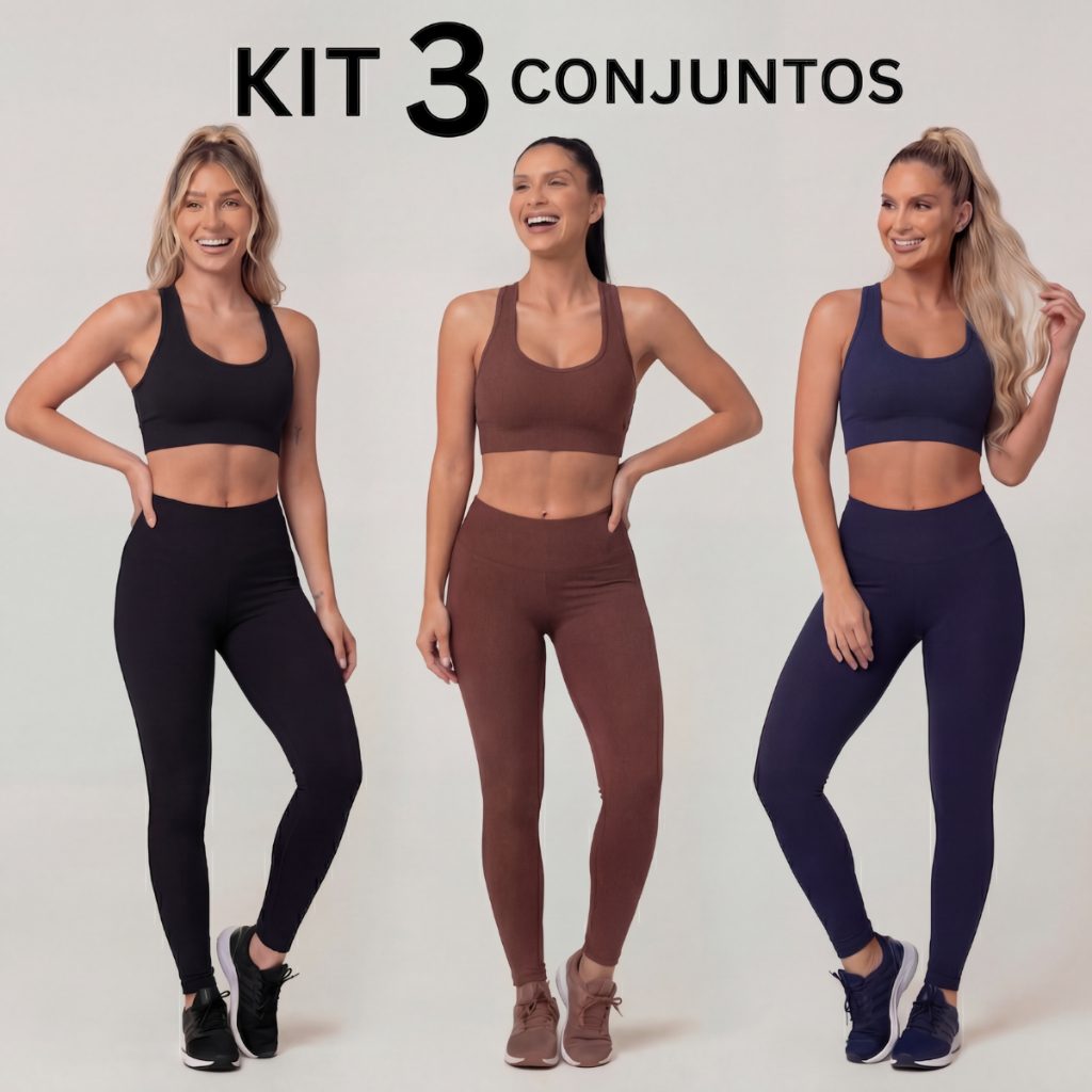Kit 3 Conjunto Fitness Feminino Top + Calça Legging Academia Treino Zero Transparência em Oferta na Shopee