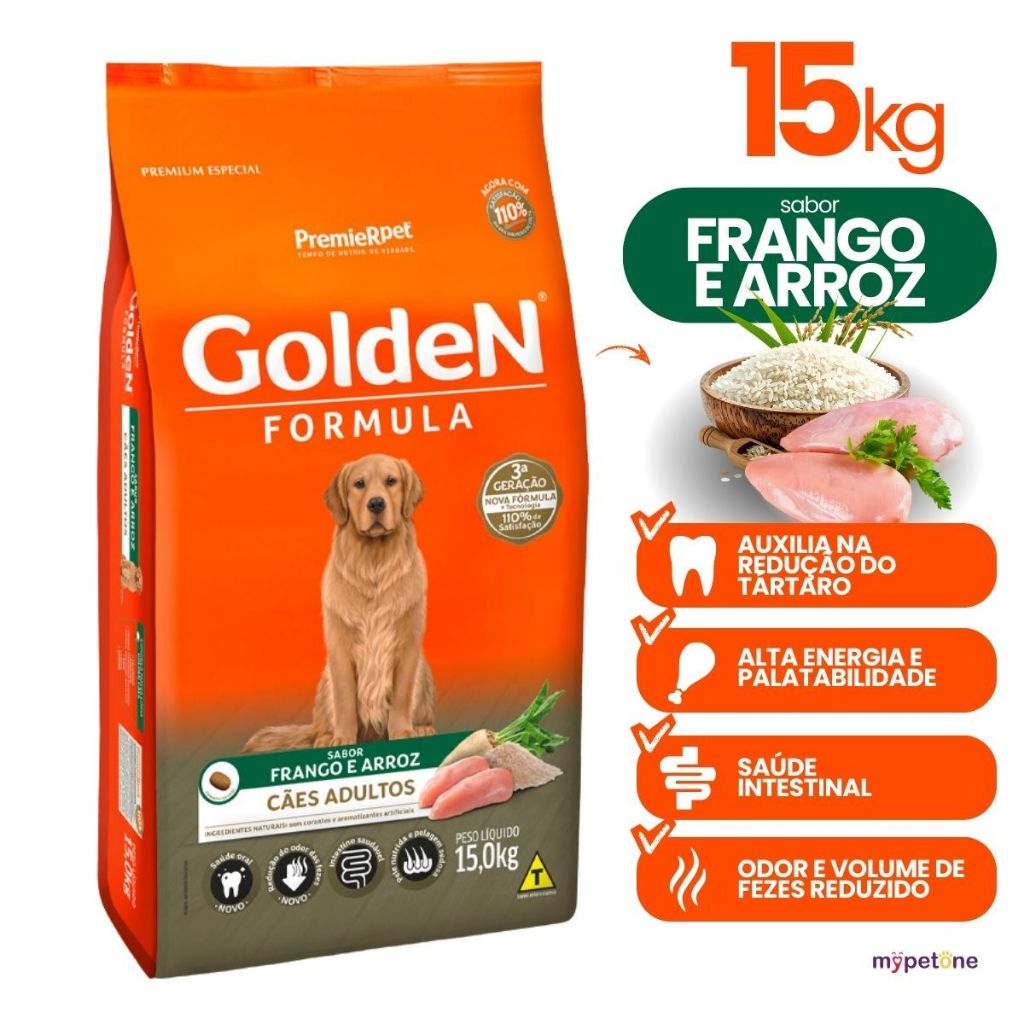 Ração Premier Pet Golden Fórmula 15kg Cães Adultos Sabor Frango