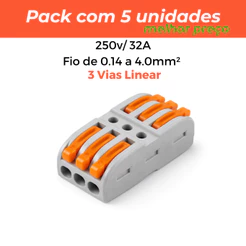 Conector Elétrico Emenda Rápida 2x4 2x6 3x9 3x3 3x6 vias 32A 4mm² Chuveiro Tomada Lâmpada