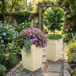 2 Vasos 10 Litros Coluna Rattan Para Flores E Plantas
