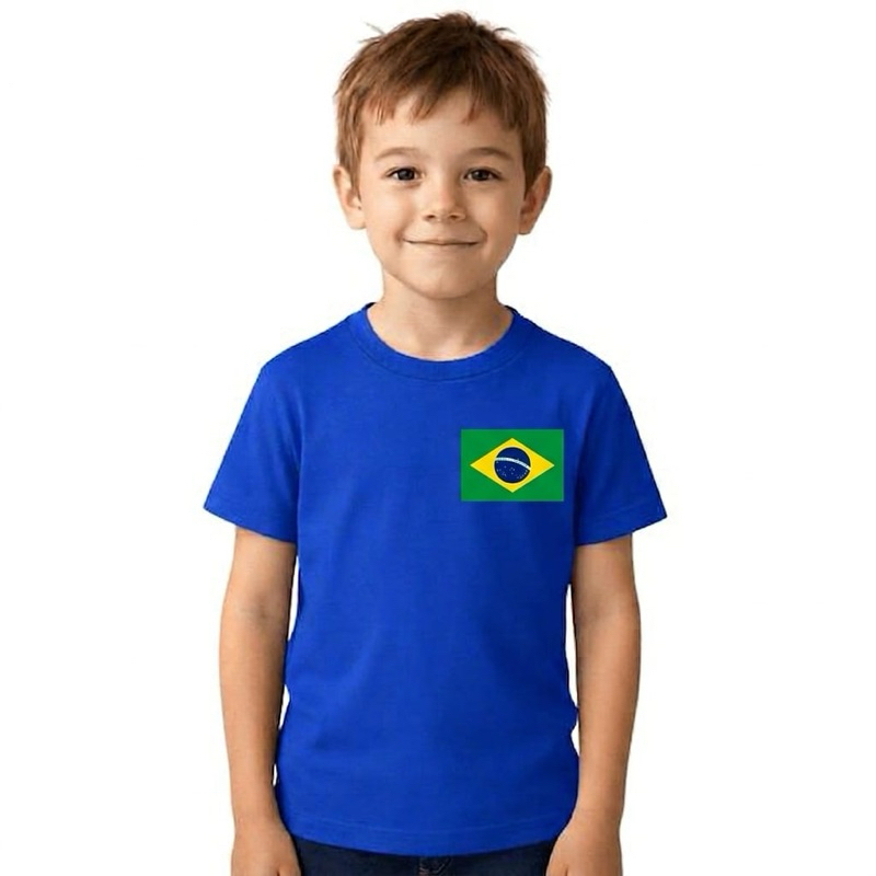 Camiseta Camisa Brasil Infantil Menino Torcedor Copa do Mundo Blusa Algodão Bandeira do Brasil Futebol Neymar Jogador
