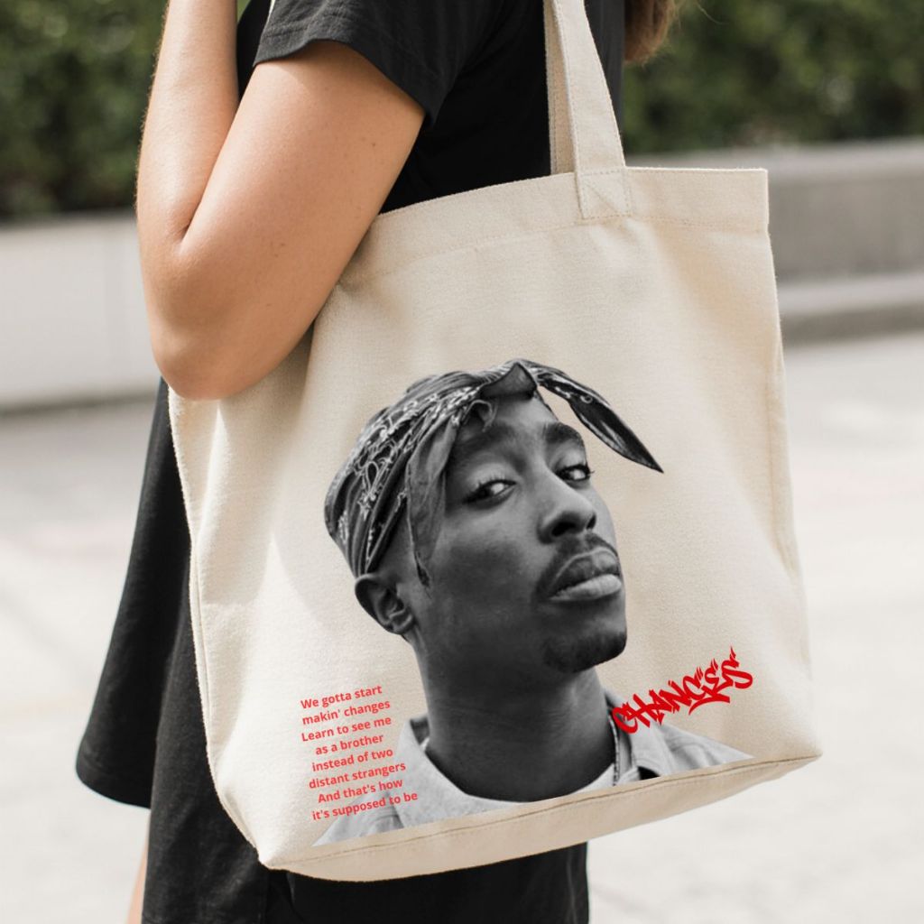 Ecobag Tupac Changes Sacola Ecológica 100% Algodão Cru Estampada DTF Reutilizável Premium