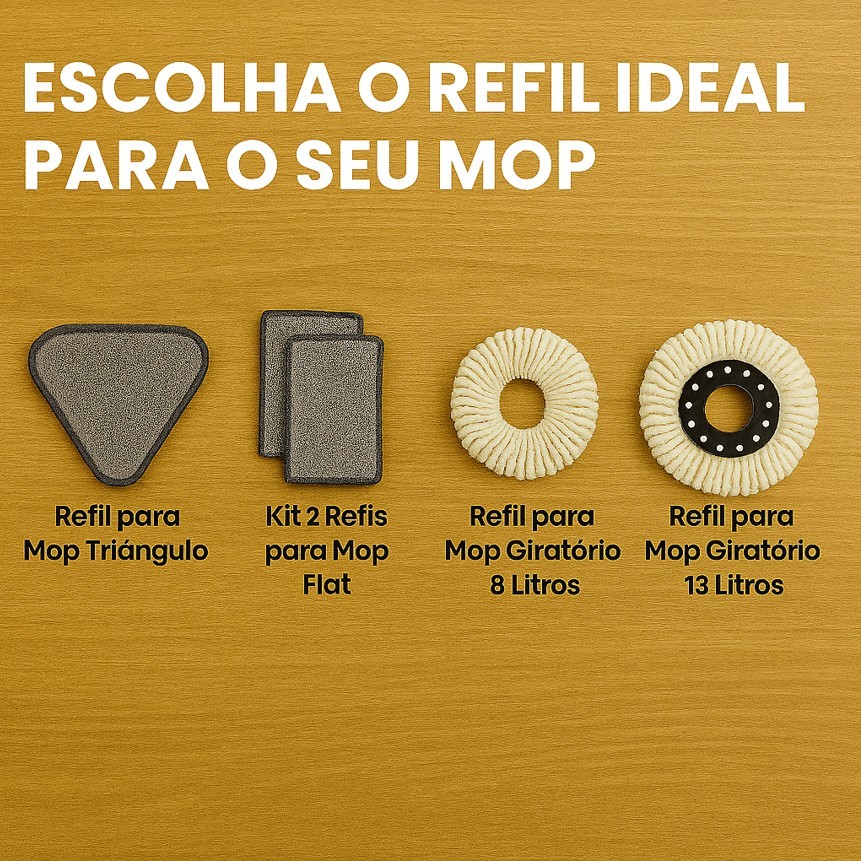 Refil para Mop Giratório de 13 Lt e 8 Litros Flat ou Triângulo Limpeza Doméstica Casa Pisos Esfregão resistente