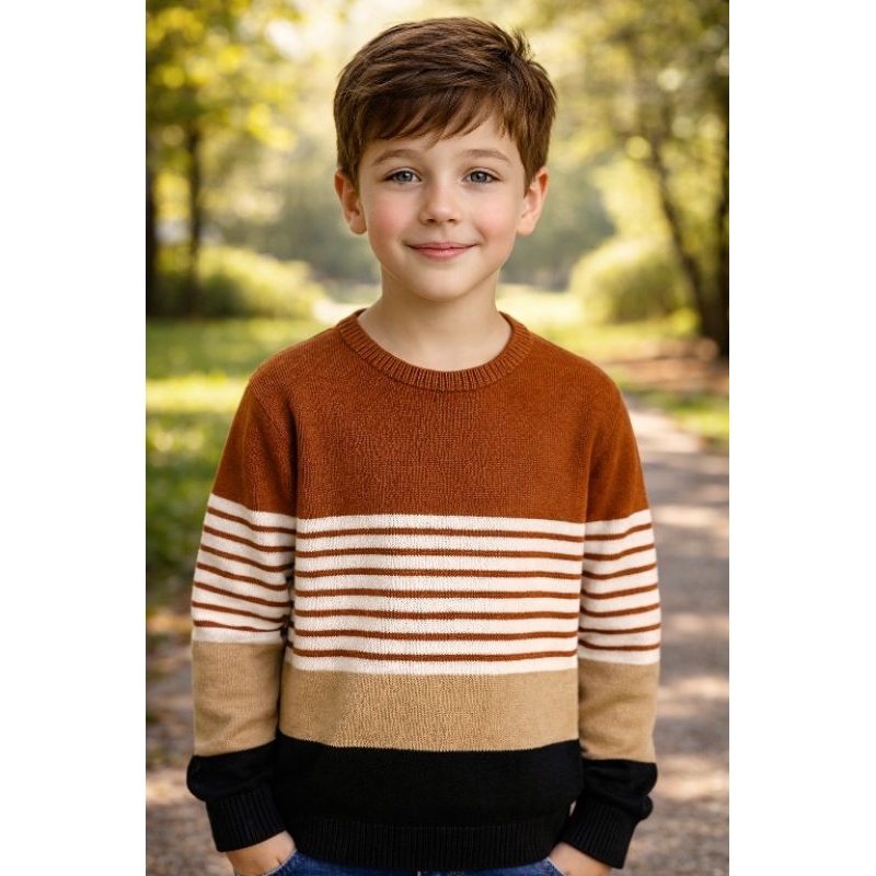 Suéter Listrado Infantil Tricot Inverno - Masculino 02 ao 14