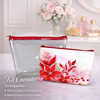 Kit Carinho 1 Necessaire Transparente + 1 Necessaire Estampada Porta Maquiagem Viagem em Oferta na Shopee