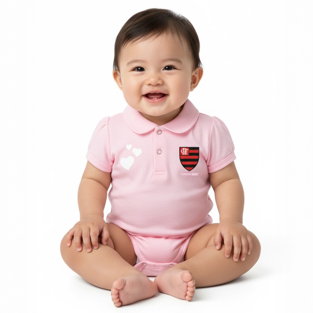 Body Bebê Oficial Flamengo Polo Rosa Torcida Baby