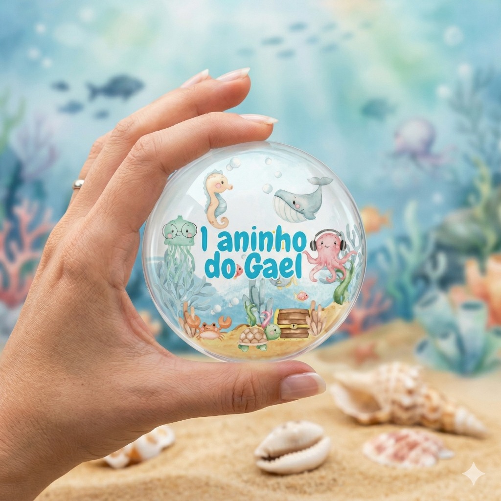 Aplique Tag para Esfera Bola Acrílica 6,5cm QUALQUER TEMA Personalizados Luxo Festa Infantil Aniversario Lembrancinha