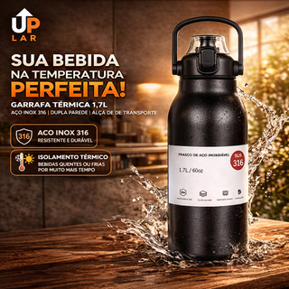 Garrafa Com Alça Para Transporte Fácil  Aço Inoxidável 900ml, 1700ml Térmica Prática Versátil Confortável