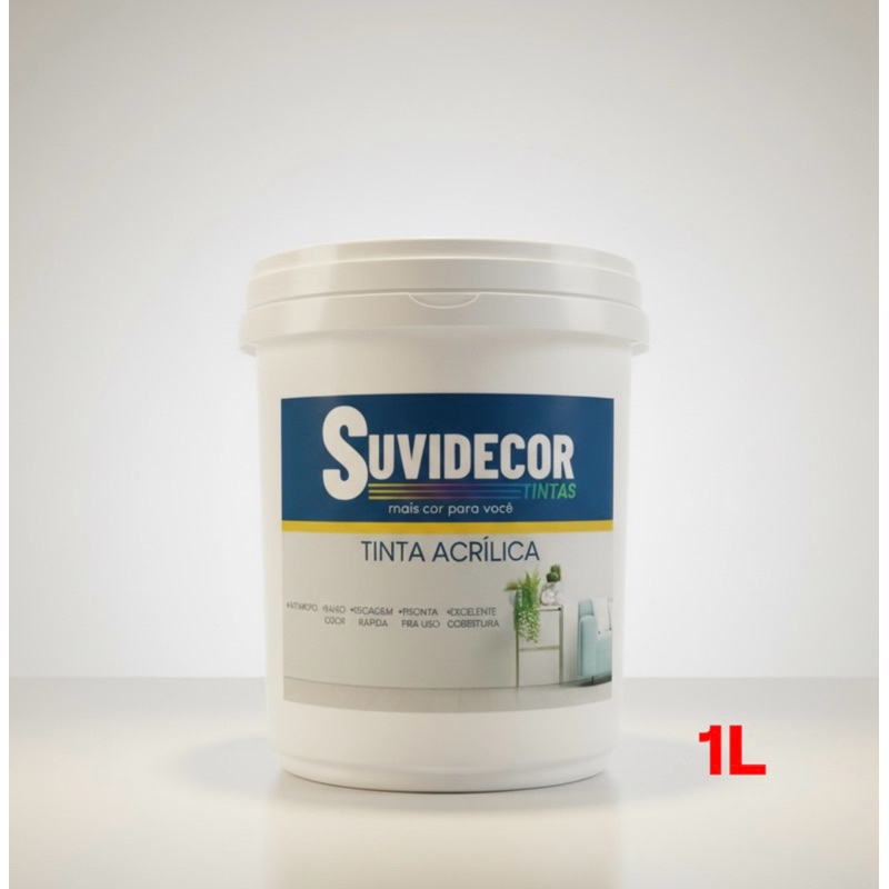 Tinta acrílica Suvidecor 1L Ideal para pequenos reparos e artesanatos, •Sem cheiro •Anti-mofo •Secagem rápida. em Oferta na Shopee