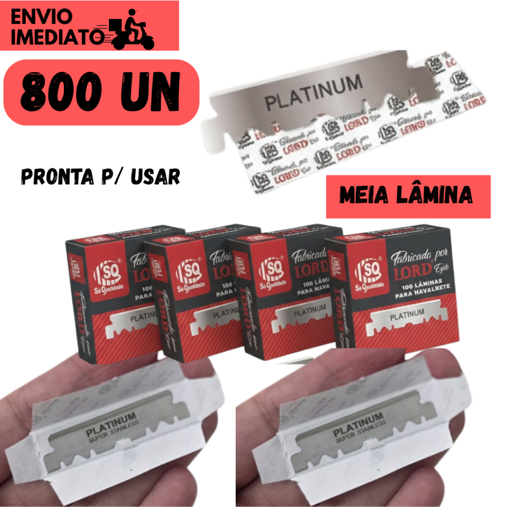 Kit 800 Meia Lâmina Lord Platinum Egito p/ Navalhete Barbearia Profissional Excelente Corte