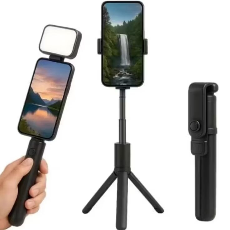 Tripé para Celular 2 em 1 | Bastão Selfie com LED| Controle Bluetooth, Suporte Ajustável, B-Max | Fotos perfeitas!