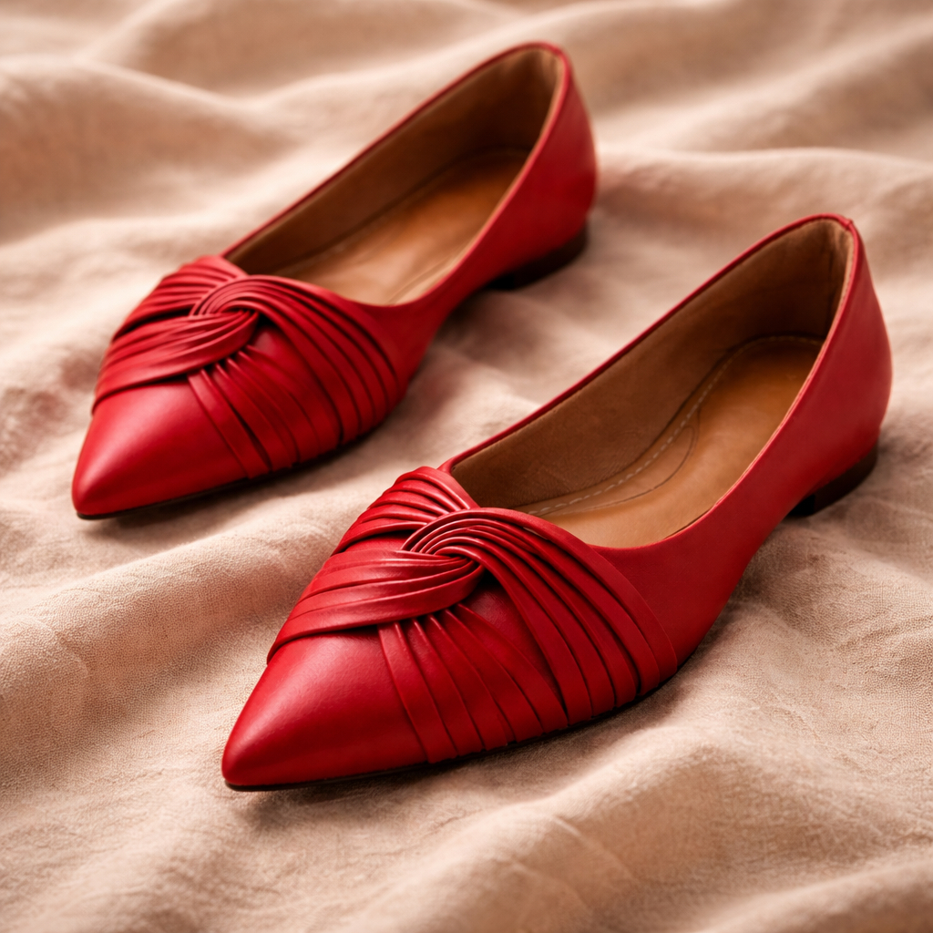 Sapatilha Feminina Vermelho Napa Palmilha Confort Bico Fino 005X