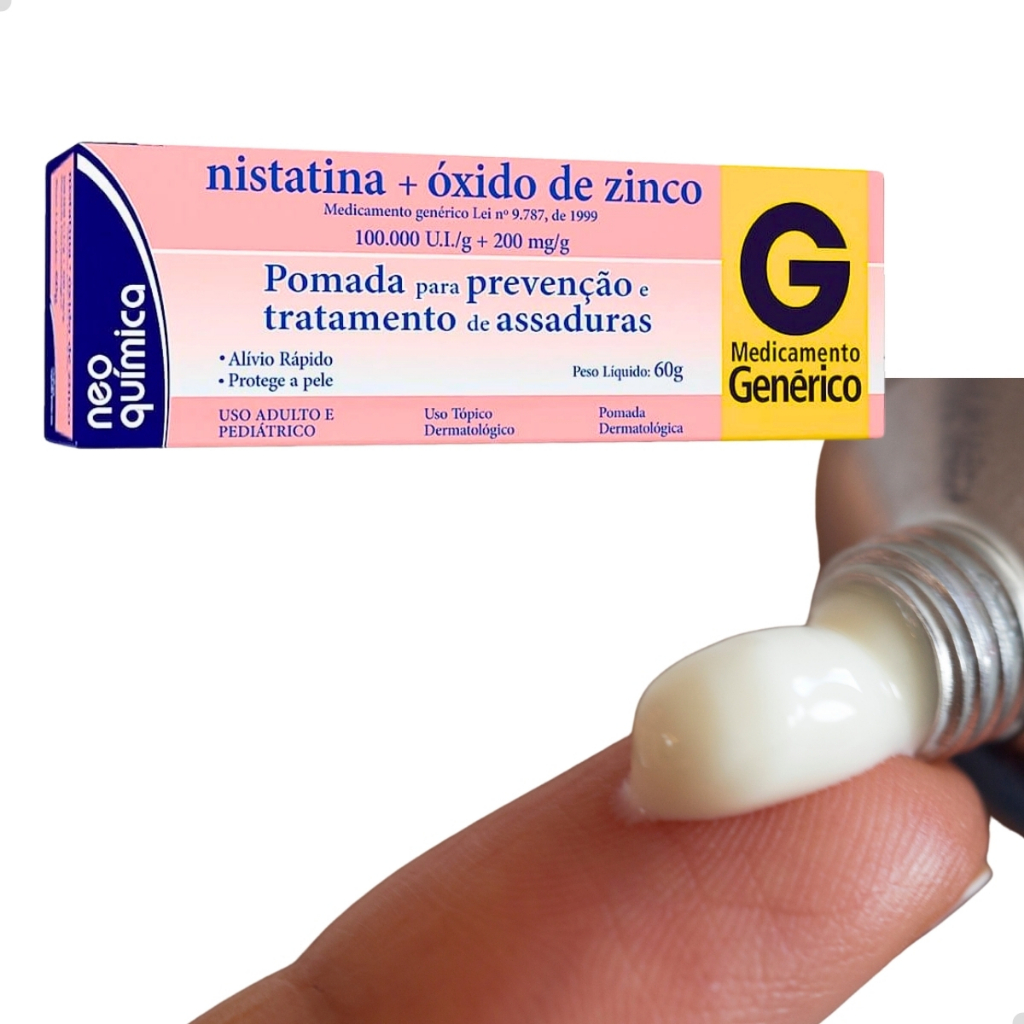 Kit com 3 Nistatina + Ox de Zinco 60g Pomada Tratamento Assaduras Camada Proteção Eficaz Praticidade