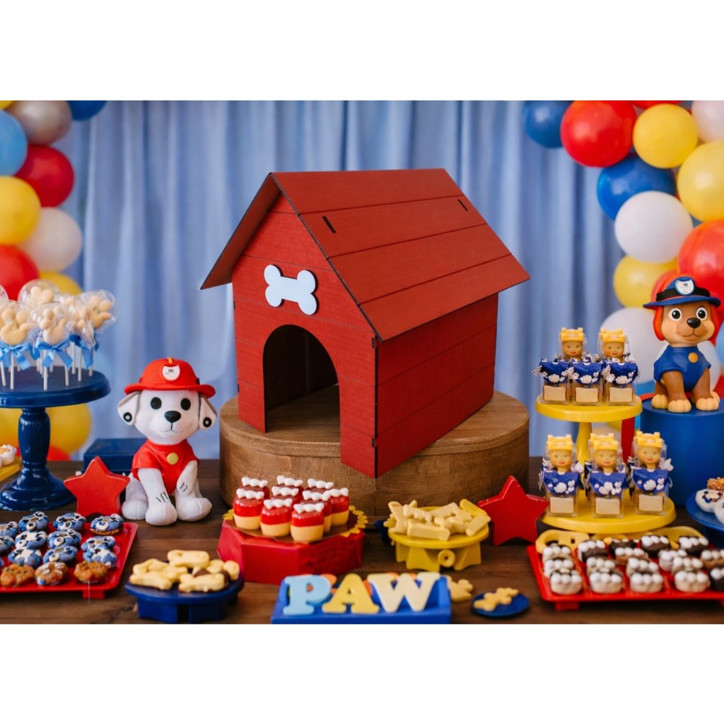 Casinha P Vermelha Cachorro Centro de Mesa Decoração de Festa Patrulha Canina