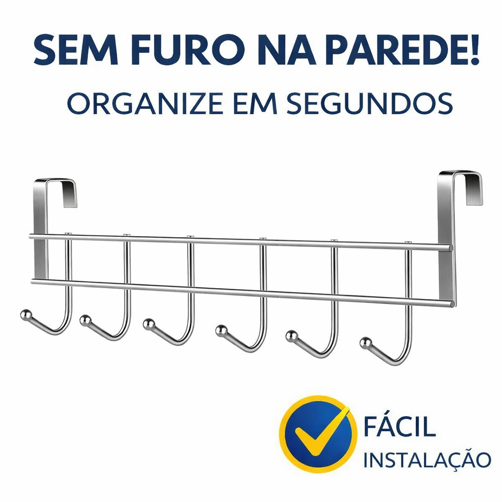 Suporte Para Porta Com 6 Ganchos Organizador De Armário Cozinha Banheiro Sem Furo