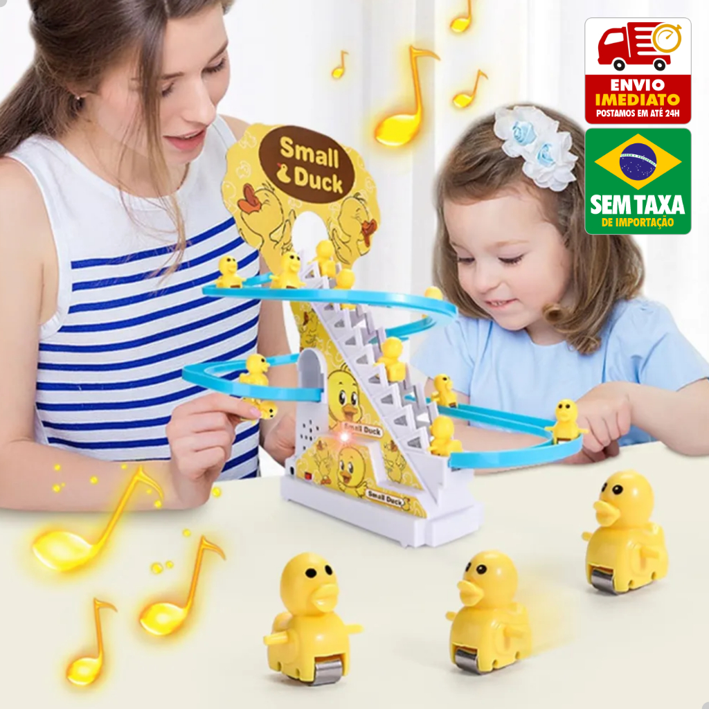 Brinquedo Pista Montanha Russa Patinho Musical Escorregador com Luz Escada Interativo Infantil