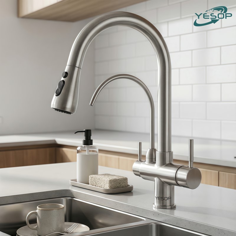 YESOP Torneira Cozinha Gourmet Com Saída Para Filtros Misturador Monocomando Extensível Inox 40cm