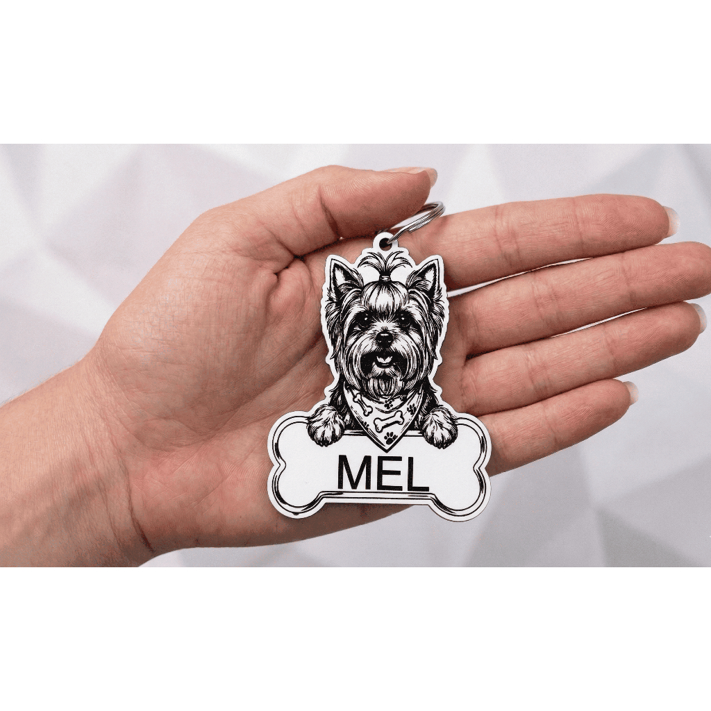 Chaveiro cão Yorkshire  Personalizado com Nome do Pet 🐶 | MDF Laminado | Presente Perfeito