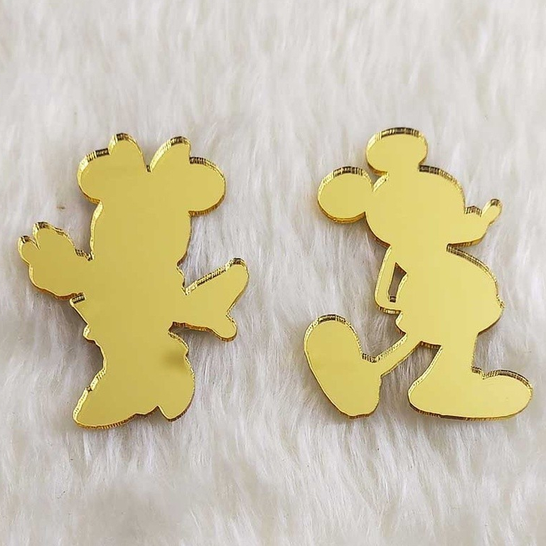 Kit 10-20 ou 30 aplique silhueta mickey  e minnie festa disney acrílico espelhado dourado FAST-24HR