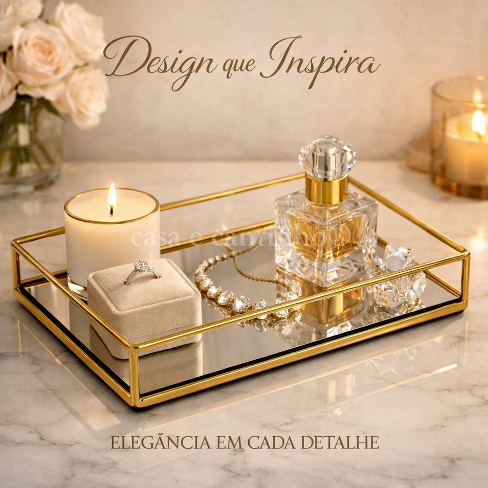 Bandeja Decorativa Espelhado ou Marmorizado Multiuso Retangular ou Redonda em Metal Dourado ou Rosê em Oferta na Shopee