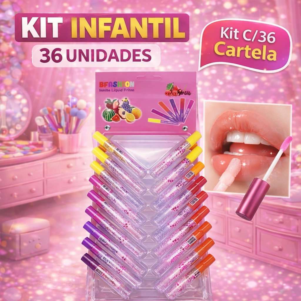 Kit C/36 Cartela Gloss Labial Tutti-Fruit Bfashion Bella Femme Gloss Infantil Atacado Revenda