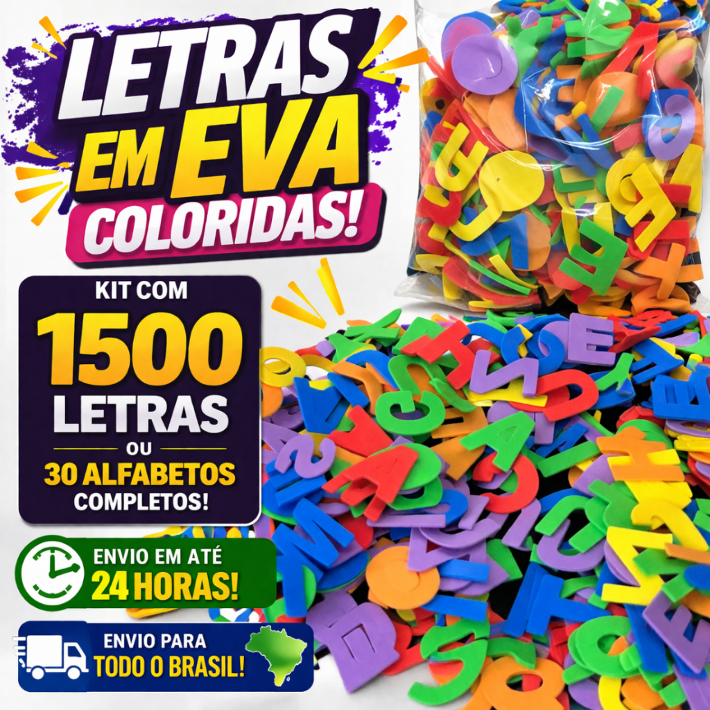 Kit 1500 Letras em EVA Coloridas  Alfabetização Infantil Escolar Educativo Pacote 150 400 600 1000 em Oferta na Shopee