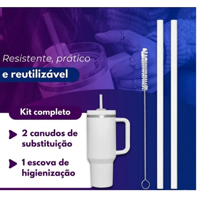 Kit 2 Canudos de Substituição Compatível com Copo Térmico Stley Quencher + Escovinha de Limpeza