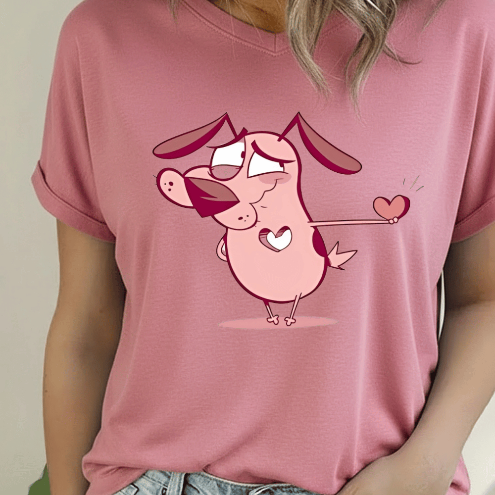 Camiseta Casual Feminina Camisa Masculina Blusa Adolescente Cao Coragem Personagem Tshirt Algodao