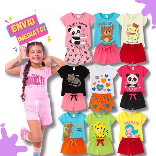 Kit Roupa Infantil Menina 4 ou 2 Peças Conjunto Infantil Blusa Short Menina Roupa Sortida Criança