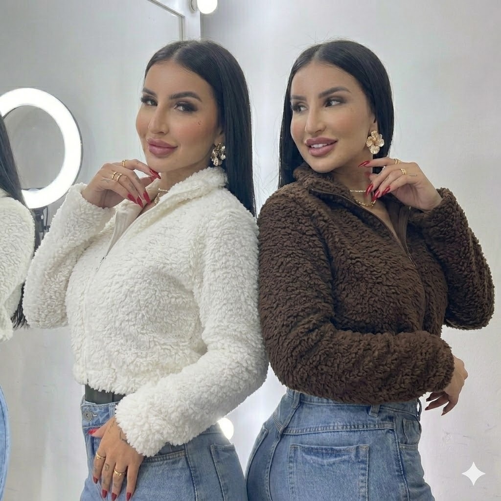 Casaco Teddy Feminino Com Ziper Jaqueta Pelinho De Frio Curta Casual Sherpa Premium Blusa De Pelinho Com Gola em Oferta na Shopee