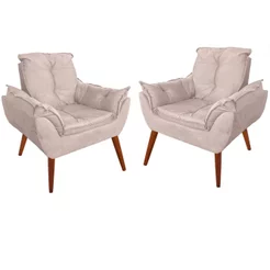 Kit 02 Poltrona Opala Decorativa Sala Quarta Suede Premium Várias Cores Para Amamentação, Recepção