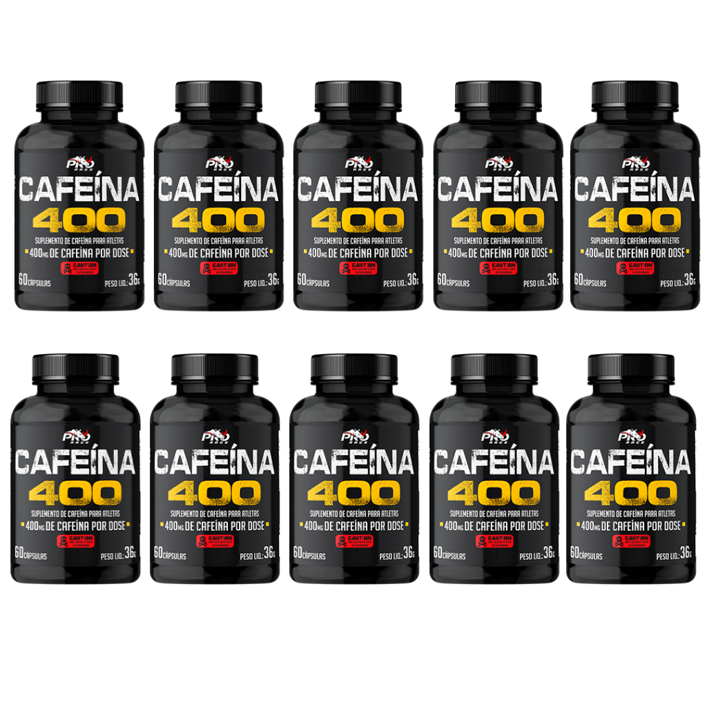 Kit 10 Potes (600 cápsulas no total) - Cafeina 400 Pote com 60 Capsulas - Pro Rage