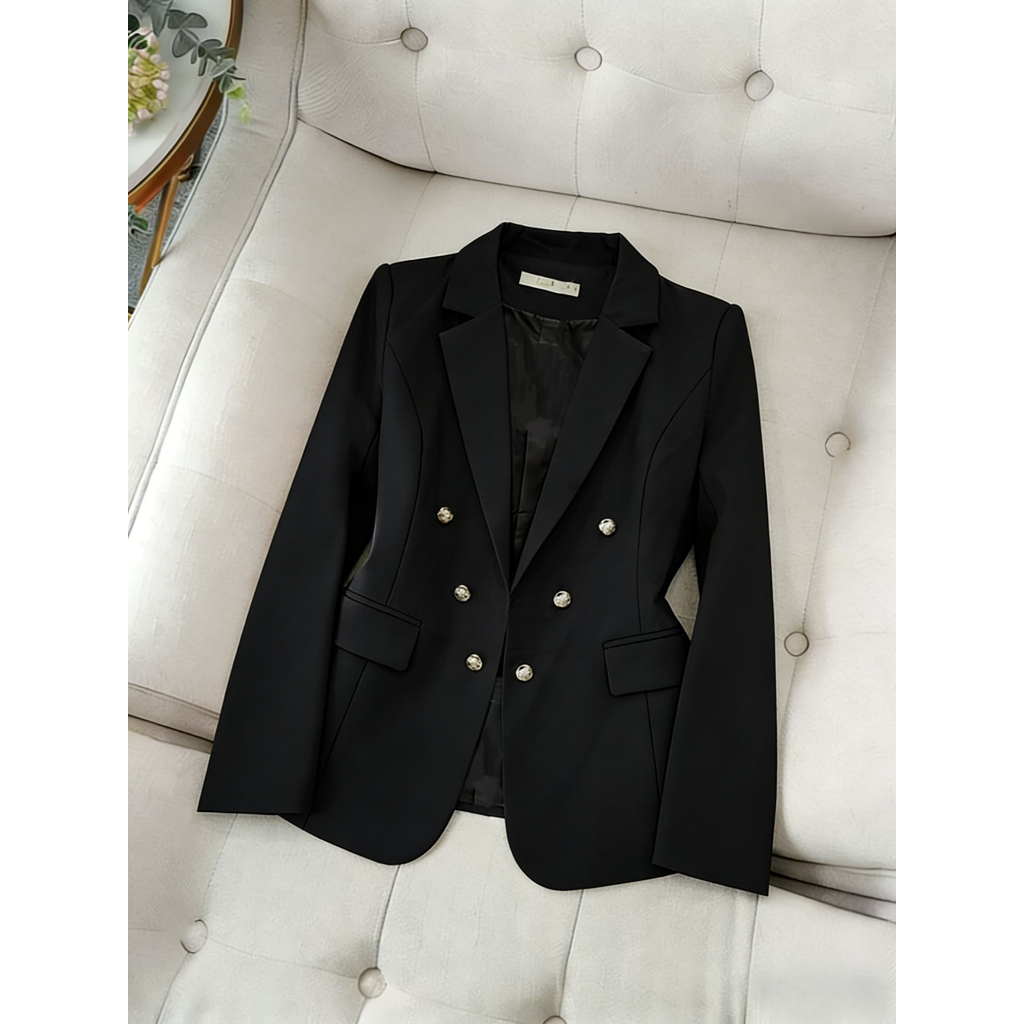 Blazer forrado com 3 pares de botão com ombreira social e elegante | Outono & Inverno