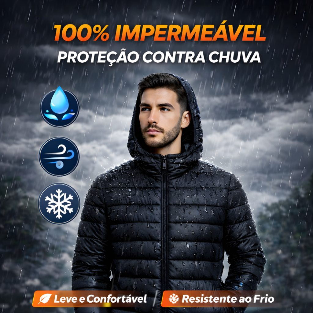 Jaqueta Bobojaco Impermeável Puffer com Capuz Removível e Bolsos Internos Frio Moto Inverno