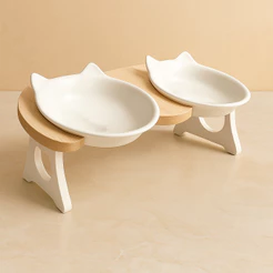 COMEDOURO DUPLO ELEVADO PARA GATOS COM TIGELA DE PORCELANA ERGONÔMICO