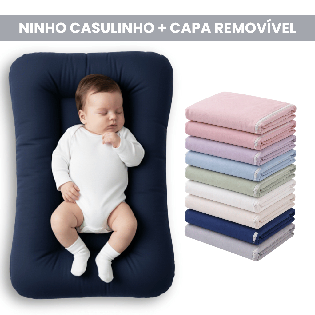 Ninho Casulinho Redutor de Berço com Capa Removível Recém Nascido 100% Algodão Sensorial Extra Macio