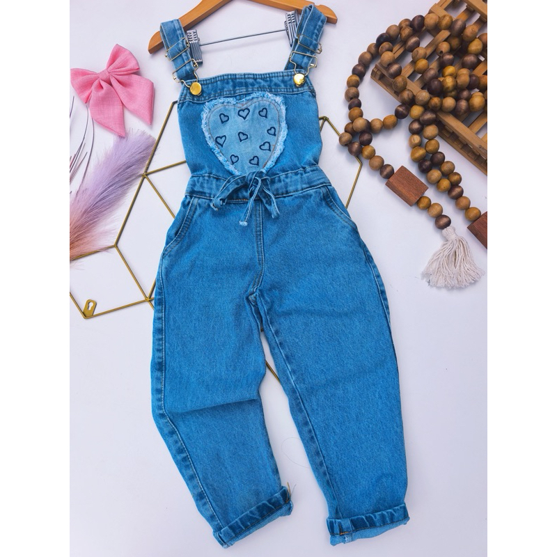 jardineira jeans infantil/Roupa de menina/conjunto jeans/conjunto de festa/Roupa de luxo/Roupa de blogueira