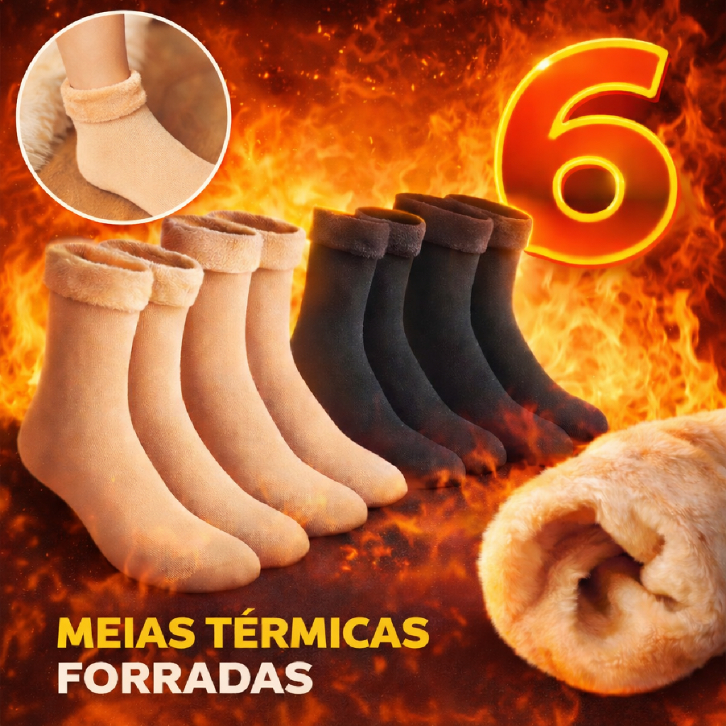 Pares de Meias Térmica Grossa Quente Inverno Frio Neve Forrada Pelo Peluciada Unissex Quentinha
