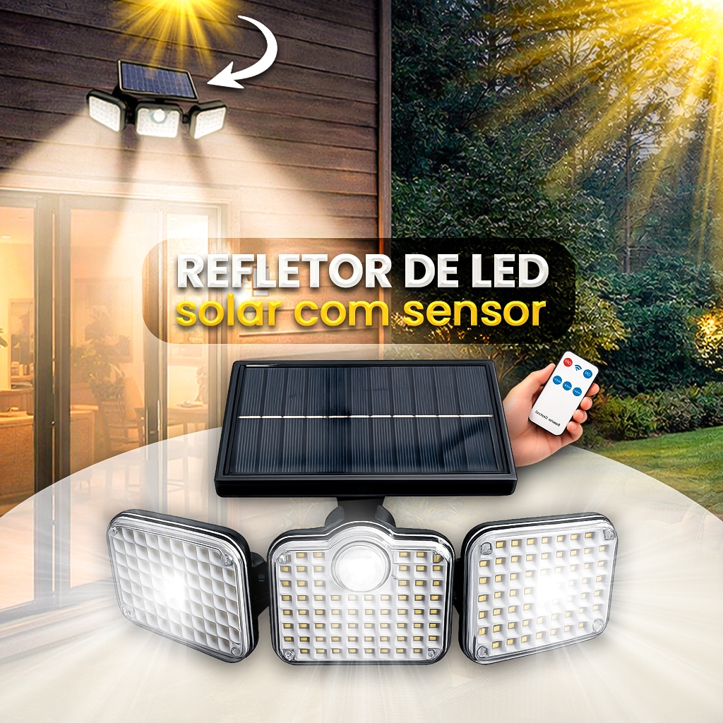 Refletor Solar 122 ou 104 LEDs Sensor de Presença Controle Remoto Branco Frio Luz Branca