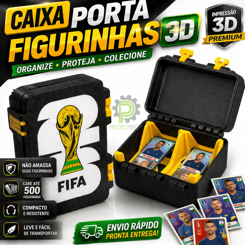 Caixa Porta Figurinhas Copa do Mundo 2026 3D Até 250 Unidades Organizador Premium Resistente Compacto.