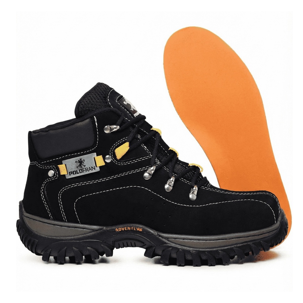 Bota Botina Adventure Polo Fran Coturno Preto Masculino Couro Com Palmilha