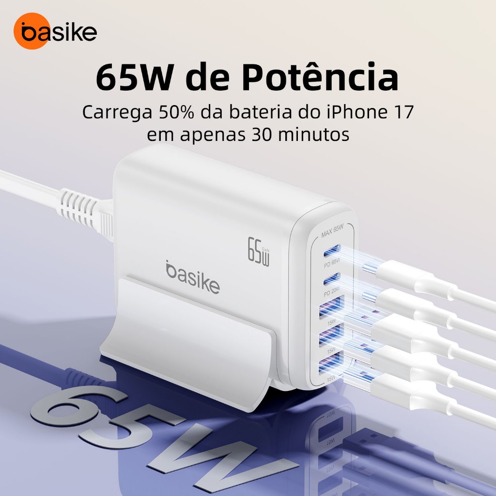 Carregador de Mesa Basike GaN 65W Turbo 5 em 1 com 3 USB — foto 2
