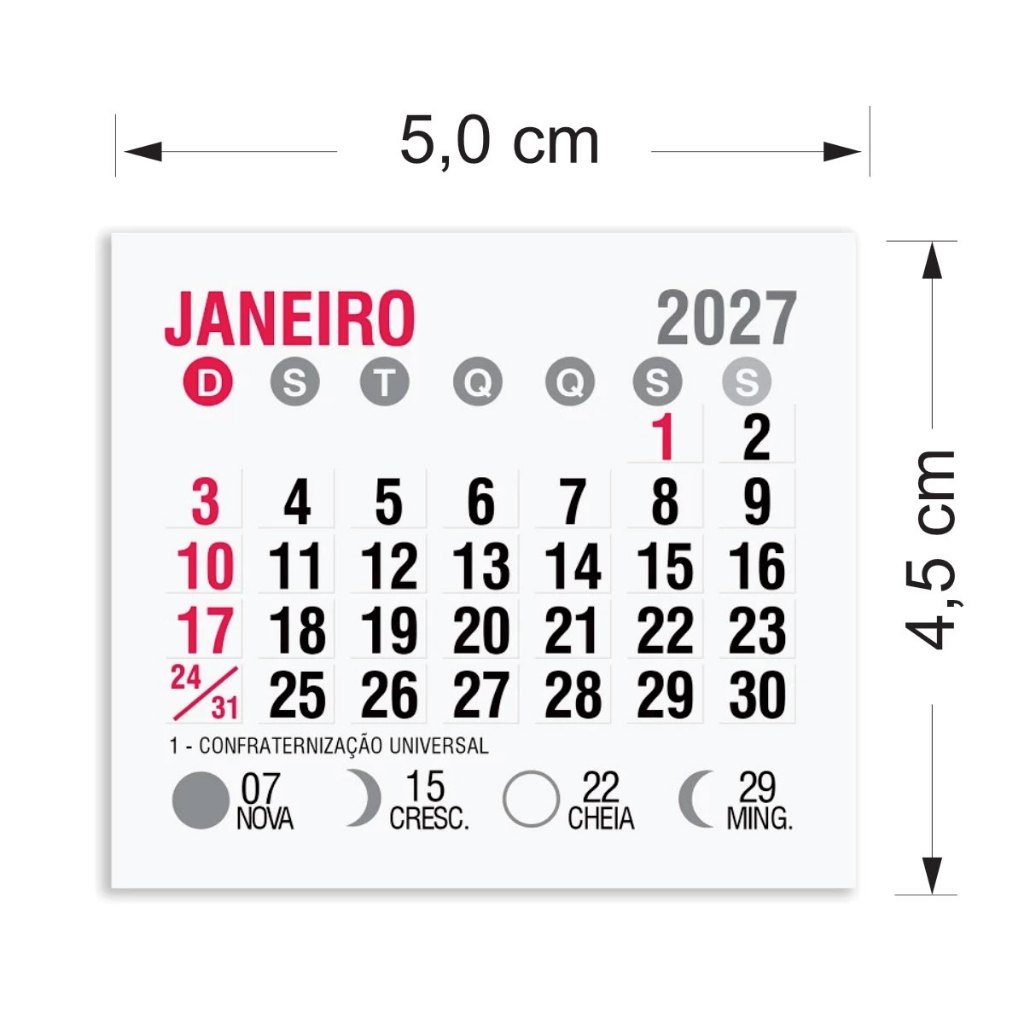 100 Mini blocos para ímã de geladeira - Calendário 2027 5,0x4,5cm