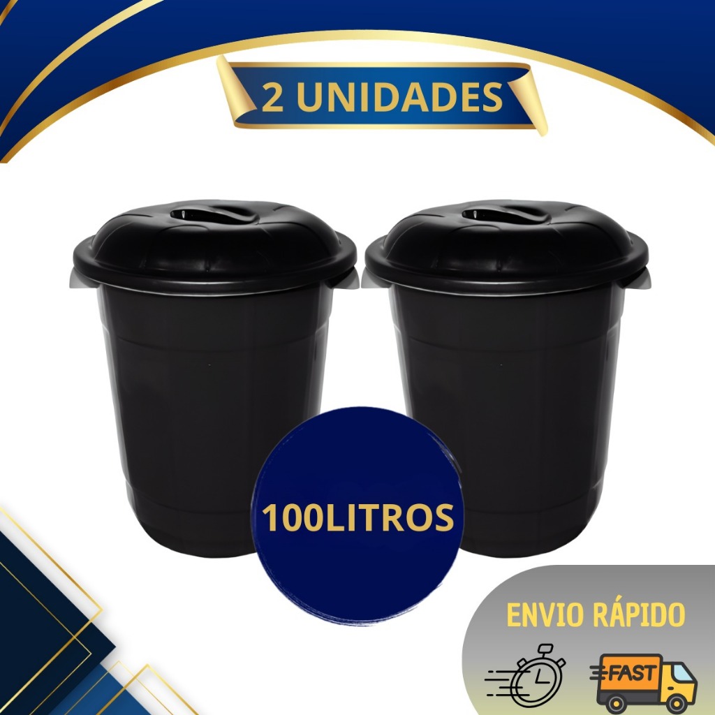 Kit 2 Lixeira Cesto Cestão Cesta Lixo 100 Litros Preto Com Alça Reforçada Inplast