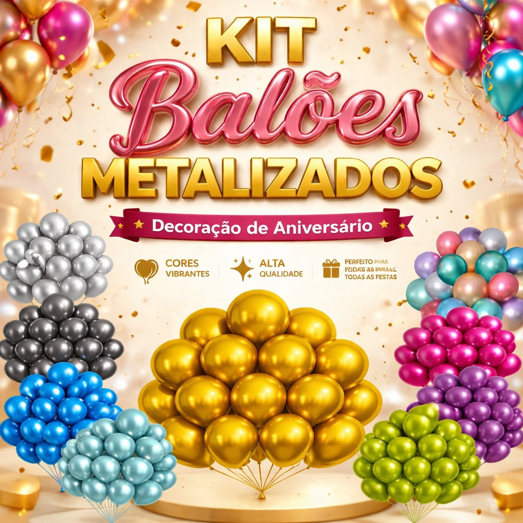 Kit 50 Balão Bexiga Decoração De Festa Metalizada  Metalizada