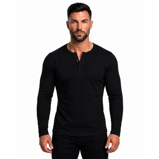 Camisa Masculina Slim Henley Manga Longa